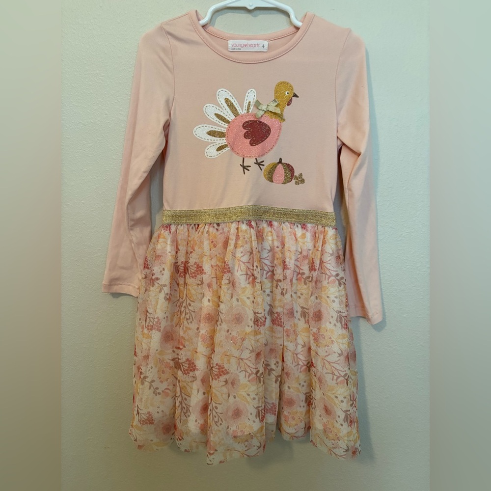 🦃 Pink and Gold Thanksgiving Dress with Turkey Design